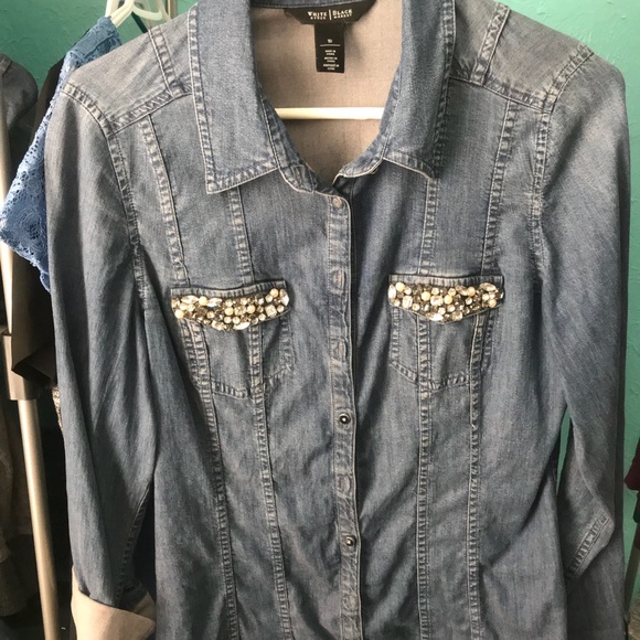 White House black market denim top - Picture 1 of 3